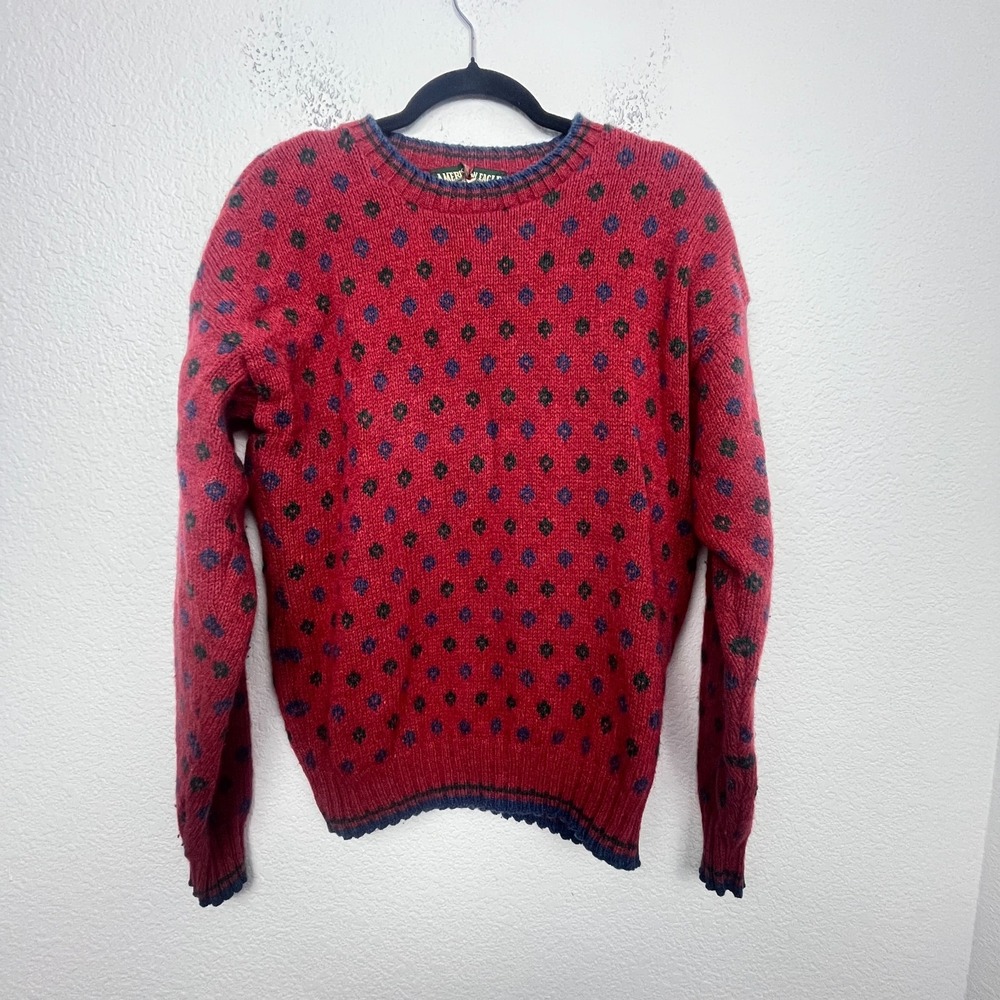 Vintage American‎ Eagle Wool Blend Sweater Mens Medium Red Patterned Knit 90s
